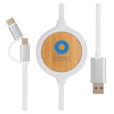Logotrade promotional gift picture of: 3-in-1 cable with 5W bamboo wireless charger